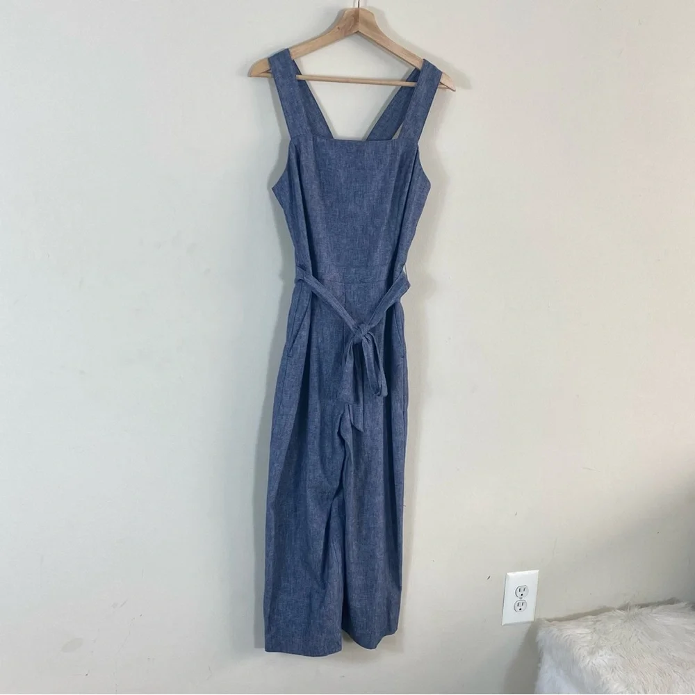 Banana Republic Linen Square-Neck Jumpsuit Blue - 4